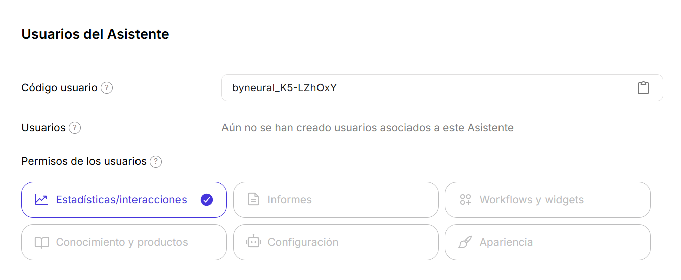 Vista de usuarios del asistente