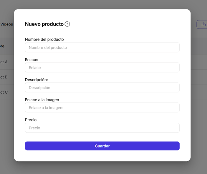 Modal añadir producto